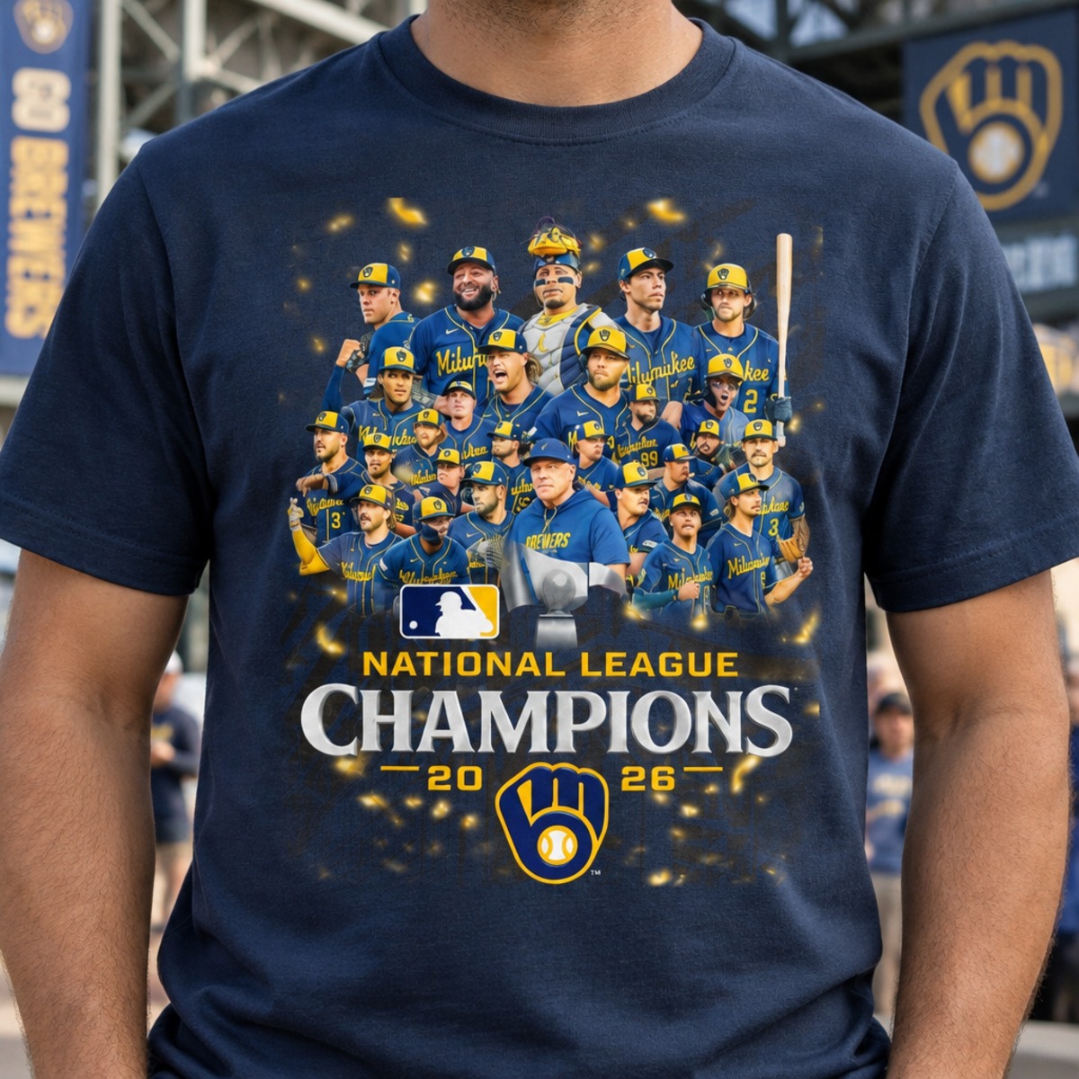 Brewers World Series Champions Shirt | Milwaukee NL 2026 2 Milwaukee Brewers NL Champions 2026 Shirt, close-up of the print